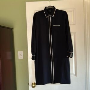 Belted Shirtdress - Navy Blue with white piping